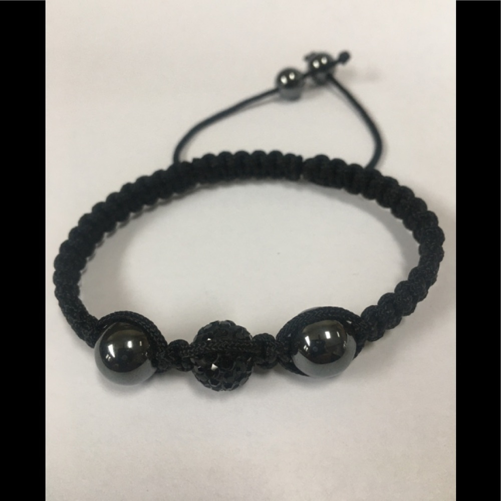 Shamballa Black Crystal and Hematite Bead Bracelet